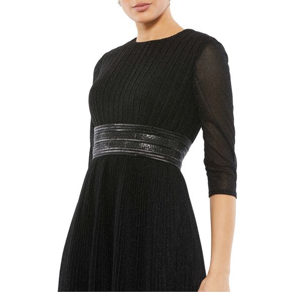 MAC DUGGAL SHIMMERING 3/4 SLEEVE A-LINE MIDI DRESS - Picture 3 of 10